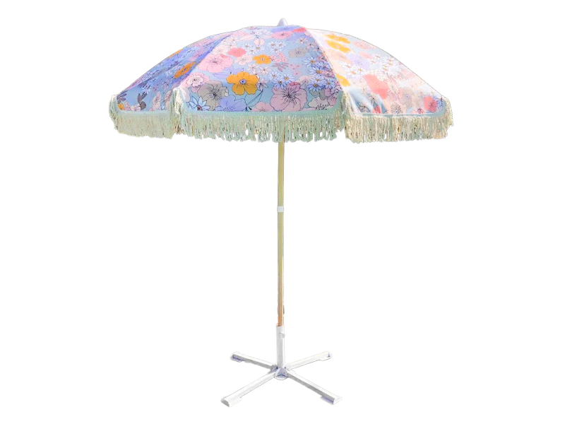 Outdoor-Regenschirm aus 2 m langem Polyester mit Quasten und Holzfarbe