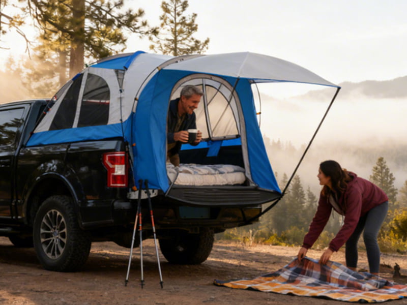 Angel- und Campingzelt für die Ladefläche eines Pickups Angel- und Campingzelt für die Ladefläche eines Pickups